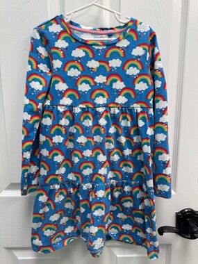 Mini Boden Blue Rainbow Cloud Long-Sleeve Dress